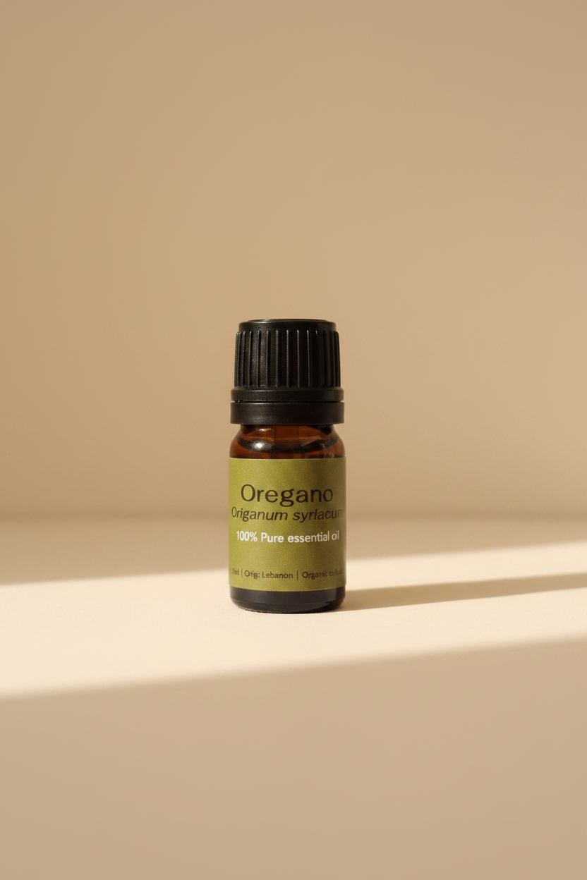 Oregano Essential Oil - Beige Background